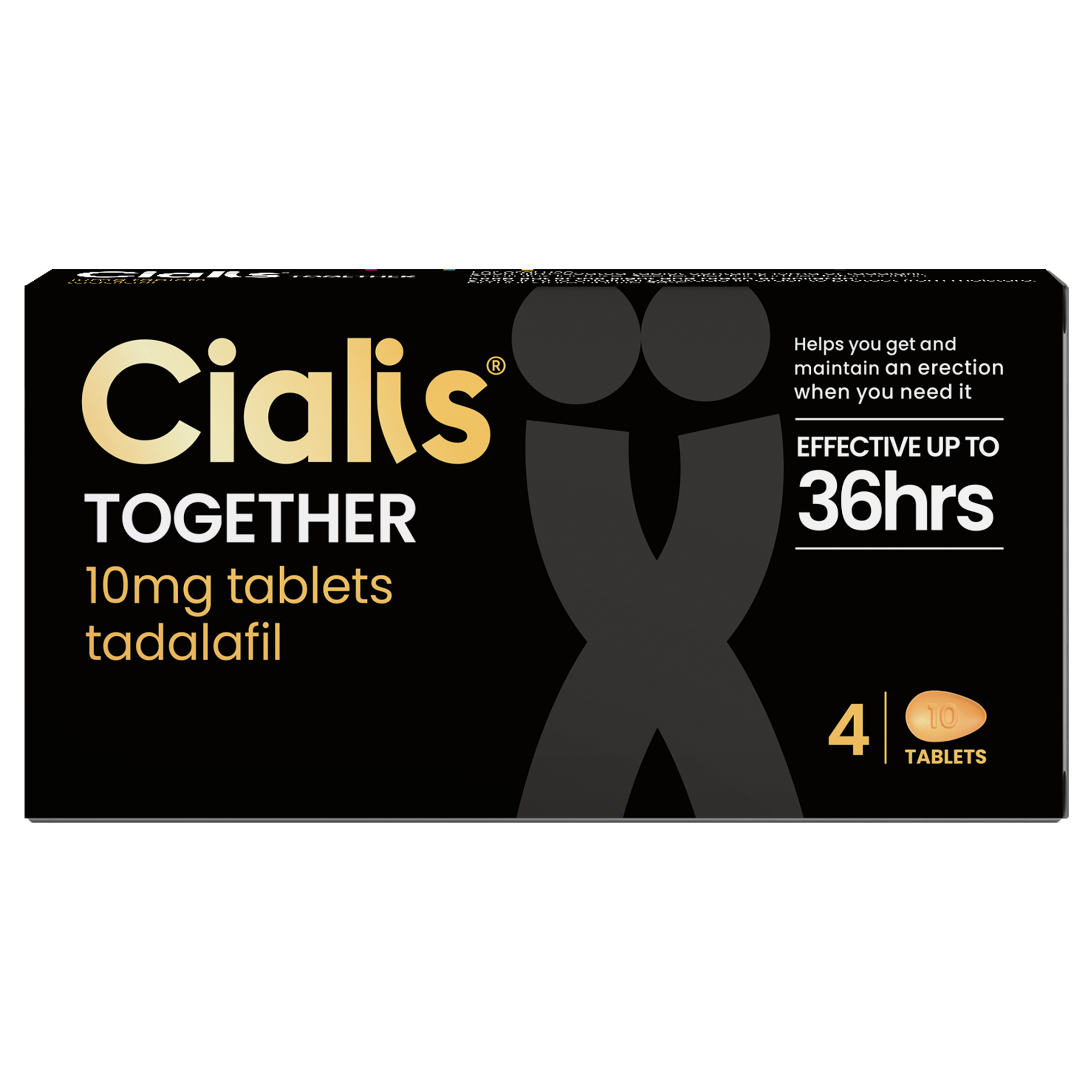 A box containing 4 Cialis Together 10mg tablets