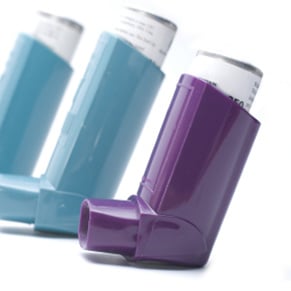 purple and blue asthma inhalers