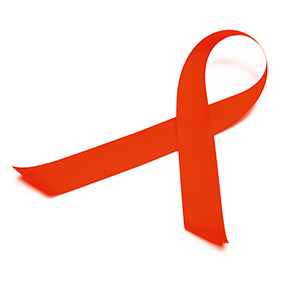 Red HIV ribbon on white background