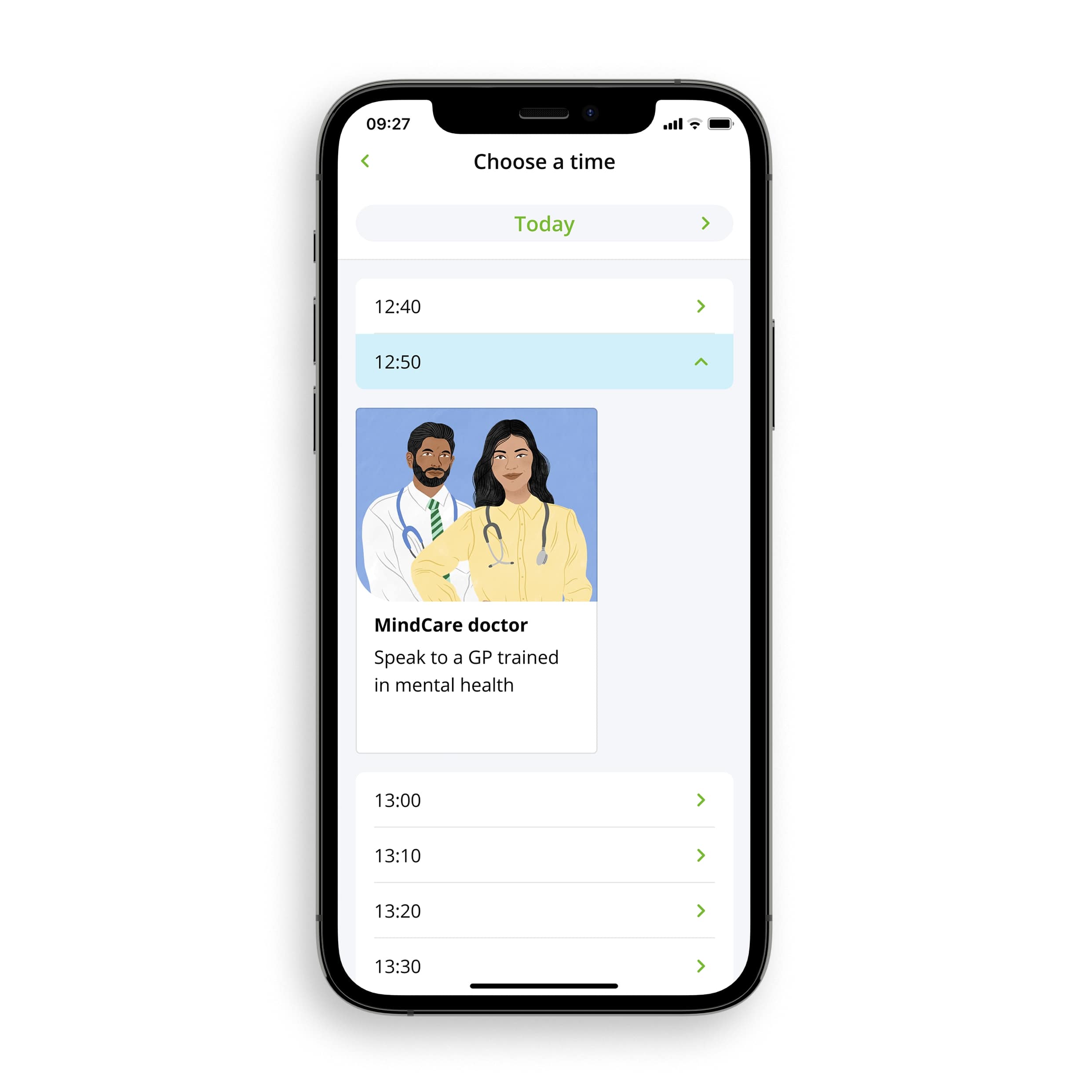 Screenshot of MindCare app showing how to book an appointment with a doctor for mental health diagnosis