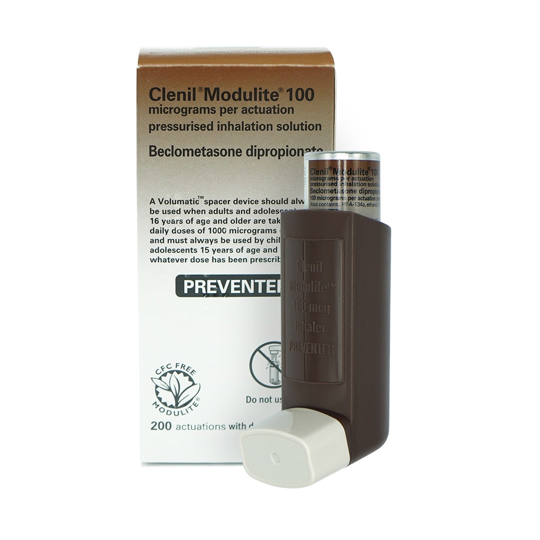 pack of clenil modulite inhaler for asthma, 100 micrograms per actuation